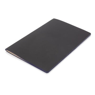 Branded Promotional SOFTCOVER PU NOTE BOOK with Coloured Edge in Navy Blue Jotter From Concept Incentives.