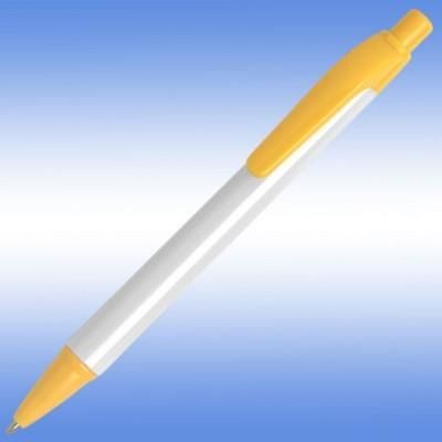 Branded Promotional PANTHER EXTRA BALL PEN in White with Yellow Trim Pen From Concept Incentives.