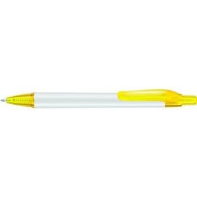 Branded Promotional PANTHER PLUS BALL PEN in White with Yellow Trim Pen From Concept Incentives.