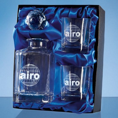 Branded Promotional ELSA 3 PIECE GLASS WHISKY SET in Presentation Box Decanter From Concept Incentives.