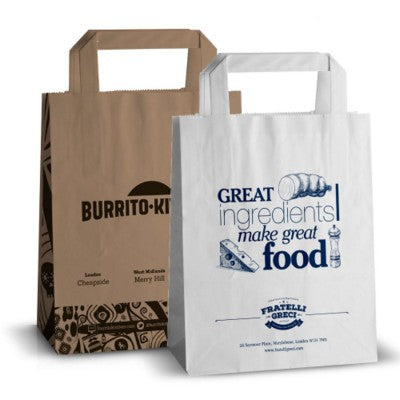 Branded Promotional PRINTED FLAT HANDLE KRAFT PAPER BAG Carrier Bag From Concept Incentives.