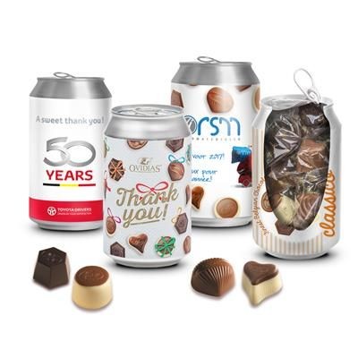 Branded Promotional PERSONALISED CAN OF LUXURY BELGIAN CHOCOLATE TRUFFLES Chocolate From Concept Incentives.