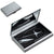 Branded Promotional 4 PIECE SILVER METAL MANICURE SET in Metal Box with Large Mirror Inside Lid Manicure Set From Concept Incentives.