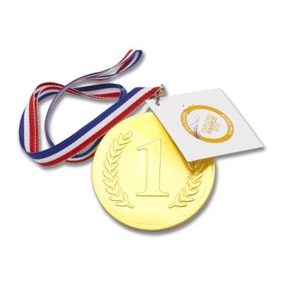 Branded Promotional 75MM GOLD 1ST CHOCOLATE MEDAL with Personalised Gift Tag Chocolate From Concept Incentives.