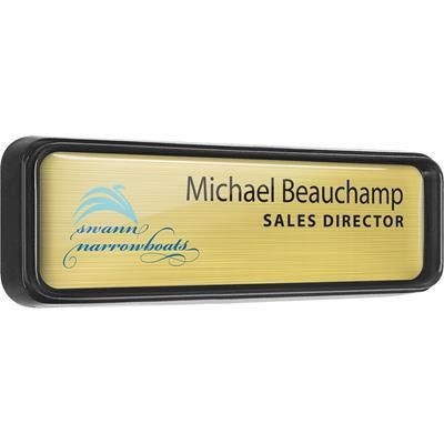 Branded Promotional 100% RECYCLED BLACK PLASTIC FRAMED PERSONALISED NAME BADGE Name Badge From Concept Incentives.