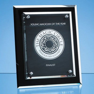 Branded Promotional ONYX BLACK DESK PLAQUE with Mounted Clear Transparent Rectangular Award From Concept Incentives.