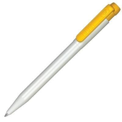 Branded Promotional PIER EXTRA BALL PEN in White with Yellow Trim Pen From Concept Incentives.