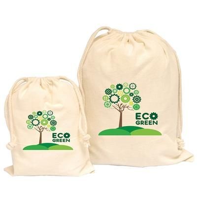 Branded Promotional 5OZ LARGE NATURAL DRAWSTRING COTTON POUCH Bag From Concept Incentives.