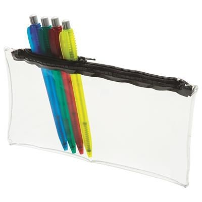 Branded Promotional CLEAR TRANSPARENT PVC PENCIL CASE with Black Zip Pencil Case From Concept Incentives.