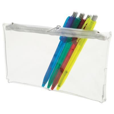 Branded Promotional CLEAR TRANSPARENT PVC PENCIL CASE with White Zip Pencil Case From Concept Incentives.