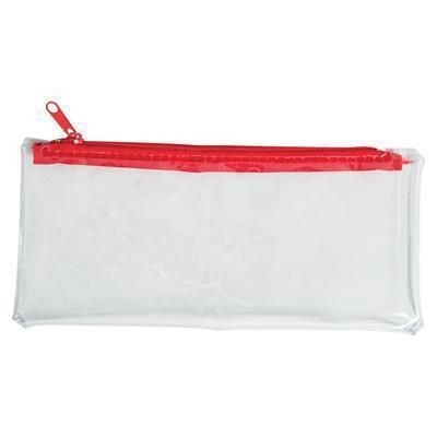 Branded Promotional CLEAR TRANSPARENT PVC PENCIL CASE with Red Zip Pencil Case From Concept Incentives.