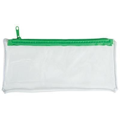 Branded Promotional CLEAR TRANSPARENT PVC PENCIL CASE with Green Zip Pencil Case From Concept Incentives.