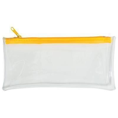 Branded Promotional CLEAR TRANSPARENT PVC PENCIL CASE with Yellow Zip Pencil Case From Concept Incentives.