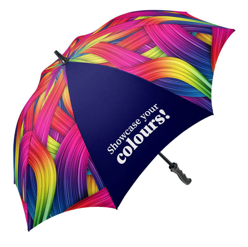 Branded Promotional PRO BRELLA RECYCLED GOLF UMBRELLA in Black Umbrella From Concept Incentives.
