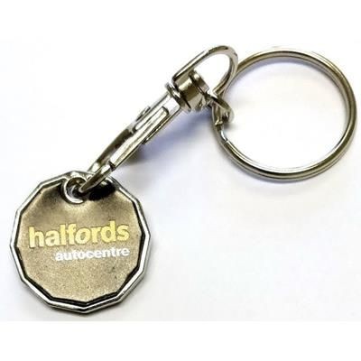 Branded Promotional PRINTED TROLLEY COIN Keyring From Concept Incentives.