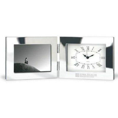 Branded Promotional METAL DESK CLOCK AND PHOTO FRAME in Silver Clock From Concept Incentives.