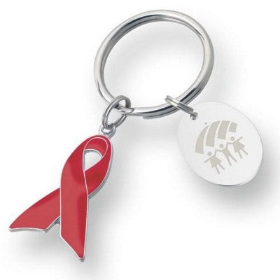 Branded Promotional METAL AIDS AWARENESS CHARM KEYRING in Silver & Red Keyring From Concept Incentives.