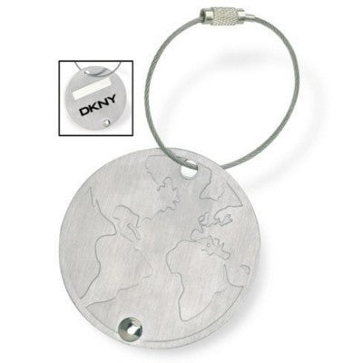 Branded Promotional SECURITY ID LUGGAGE TAG in Silver with Embossed Globe Luggage Tag From Concept Incentives.