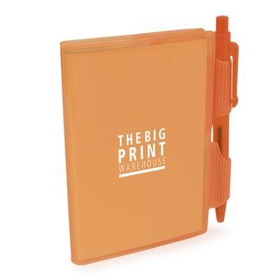 Branded Promotional A7 PVC NOTEBOOK AND PEN in Orange Jotter From Concept Incentives.