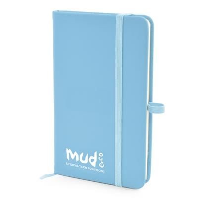 Branded Promotional A6 MOLE NOTEBOOK in Light Blue From Concept Incentives.