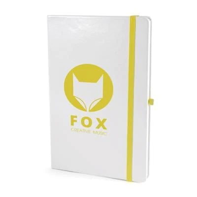 Branded Promotional A5 WHITE PU NOTEBOOK in Yellow from Concept Incentives