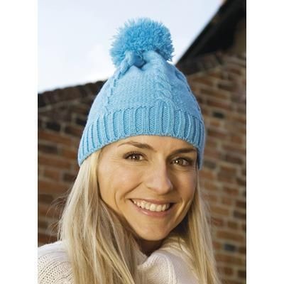 Branded Promotional RESULT CABLE KNIT POM POM BEANIE HAT Hat From Concept Incentives.