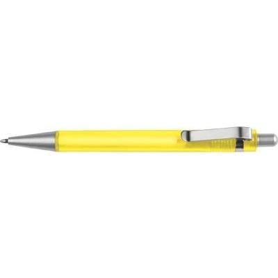 Branded Promotional RODEO FROST BALL PEN in Frosted Yellow with Silver Trim Pen From Concept Incentives.