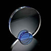 Branded Promotional LARGE ROUND CRYSTAL FRAME with Blue Crystal Facet Stand Award From Concept Incentives.