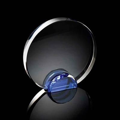 Branded Promotional MEDIUM ROUND CRYSTAL FRAME with Blue Crystal Facet Stand Award From Concept Incentives.