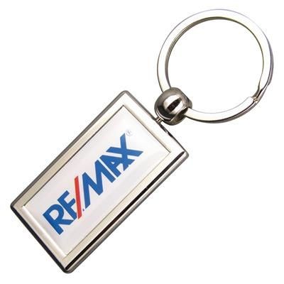 Branded Promotional RECTANGULAR ZINC ALLOY DOMED KEYRING Keyring From Concept Incentives.