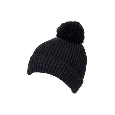Branded Promotional 100% LOOSE KNIT ACRYLIC RIBBED BOBBLE BEANIE HAT in Black with Turn-up Hat From Concept Incentives.