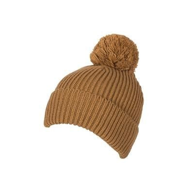Branded Promotional 100% LOOSE KNIT ACRYLIC RIBBED BOBBLE BEANIE HAT in Khaki with Turn-up Hat From Concept Incentives.