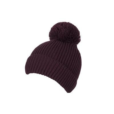 Branded Promotional 100% LOOSE KNIT ACRYLIC RIBBED BOBBLE BEANIE HAT in Maroon with Turn-up Hat From Concept Incentives.