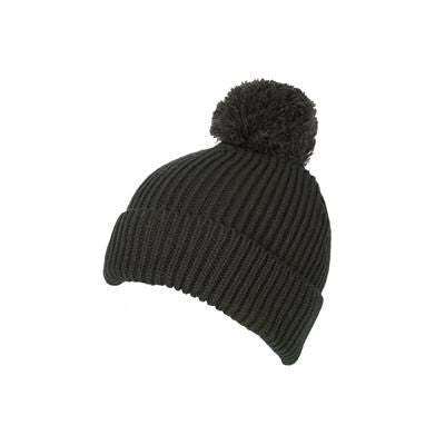 Branded Promotional 100% LOOSE KNIT ACRYLIC RIBBED BOBBLE BEANIE HAT in Olive Green with Turn-up Hat From Concept Incentives.