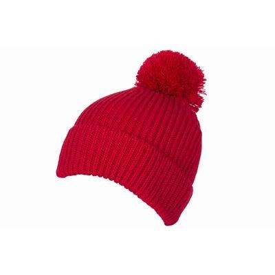 Branded Promotional 100% LOOSE KNIT ACRYLIC RIBBED BOBBLE BEANIE HAT in Red with Turn-up Hat From Concept Incentives.