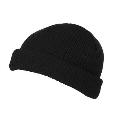 Branded Promotional 100% SHORT FIT ACRYLIC RIBBED BEANIE HAT in Black with Turn-up Hat From Concept Incentives.
