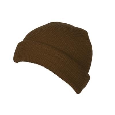 Branded Promotional 100% SHORT FIT ACRYLIC RIBBED BEANIE HAT in Brown with Turn-up Hat From Concept Incentives.