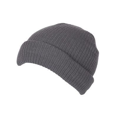 Branded Promotional 100% SHORT FIT ACRYLIC RIBBED BEANIE HAT in Grey with Turn-up Hat From Concept Incentives.