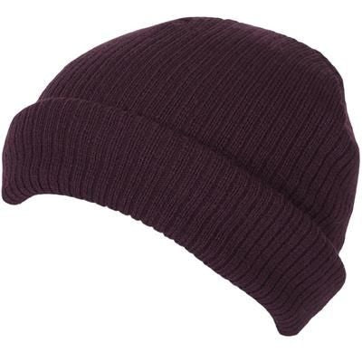 Branded Promotional 100% SHORT FIT ACRYLIC RIBBED BEANIE HAT in Maroon with Turn-up Hat From Concept Incentives.