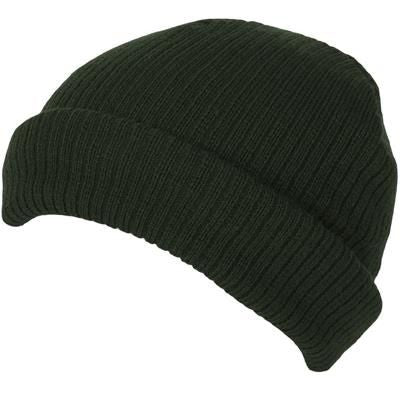 Branded Promotional 100% SHORT FIT ACRYLIC RIBBED BEANIE HAT in Olive Green with Turn-up Hat From Concept Incentives.