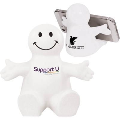 Branded Promotional STRESS SMILEY MOBILE PHONE HOLDER - WHITE Mobile Phone Stand From Concept Incentives.