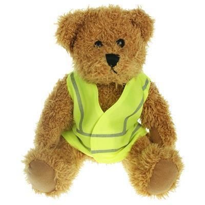 Branded Promotional 25CM SPARKIE BEAR with Hi-vis Vest Soft Toy From Concept Incentives.