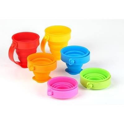 Branded Promotional FOLDING COLLAPSIBLE SILICON CUP with Handle Cup Plastic From Concept Incentives.