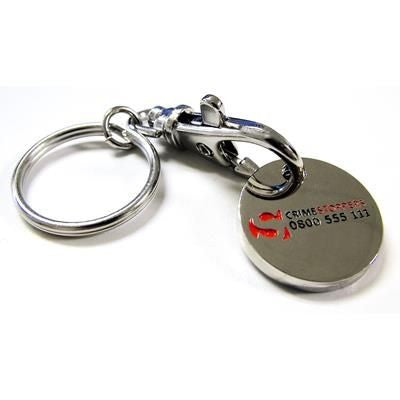 Branded Promotional DIE STAMPED TROLLEY COIN with Soft Enamel Infill Keyring From Concept Incentives.