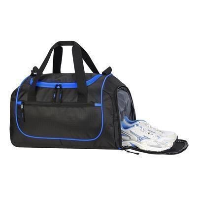 Branded Promotional PIRAEUS SPORTS HOLDALL OVERNIGHT BAG in Black & Royal Bag From Concept Incentives.