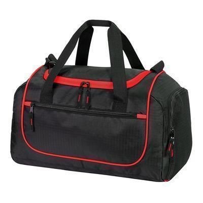 Branded Promotional PIRAEUS SPORTS HOLDALL OVERNIGHT BAG in Black & Red Bag From Concept Incentives.