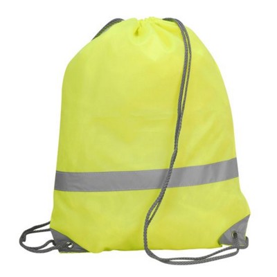 Branded Promotional STAFFORD HIGH VISIBILITY REFLECTIVE DRAWSTRING TOTE BACKPACK RUCKSACK in Neon Fluorescent Yellow Bag From Concept Incentives.