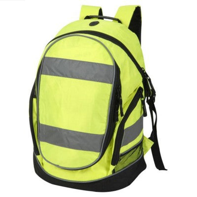 Branded Promotional HIGH VISIBILITY REFLECTIVE BACKPACK RUCKSACK in Neon Fluorescent Yellow Bag From Concept Incentives.