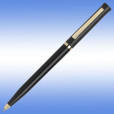 Branded Promotional SIGNATURE BALL PEN in Black with Gold Gilt Trim Pen From Concept Incentives.