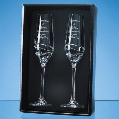 Branded Promotional 2 DIAMANTE CHAMPAGNE FLUTE SET with Modena Spiral Cutting Champagne Flute From Concept Incentives.